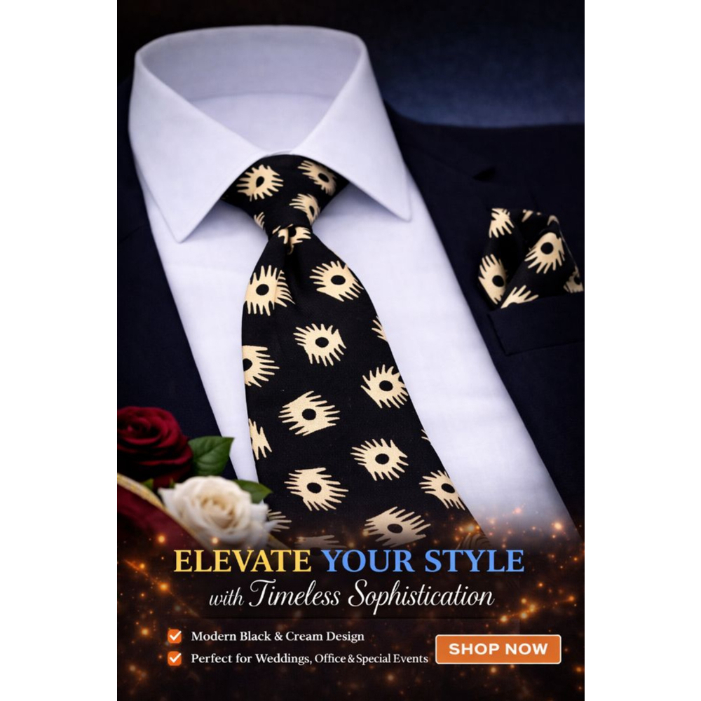 Andrew Fezza Black Cream Patterned Silk Men’s Tie
